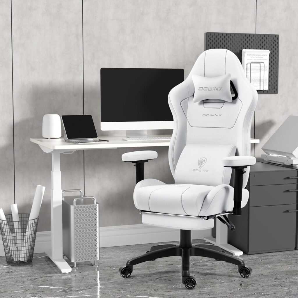  pocket spring cushion + breathable foam, stain-resistant tech fabric, 4D armrests, massage lumbar pillow, steel reinforced frame, and a reclining backrest 